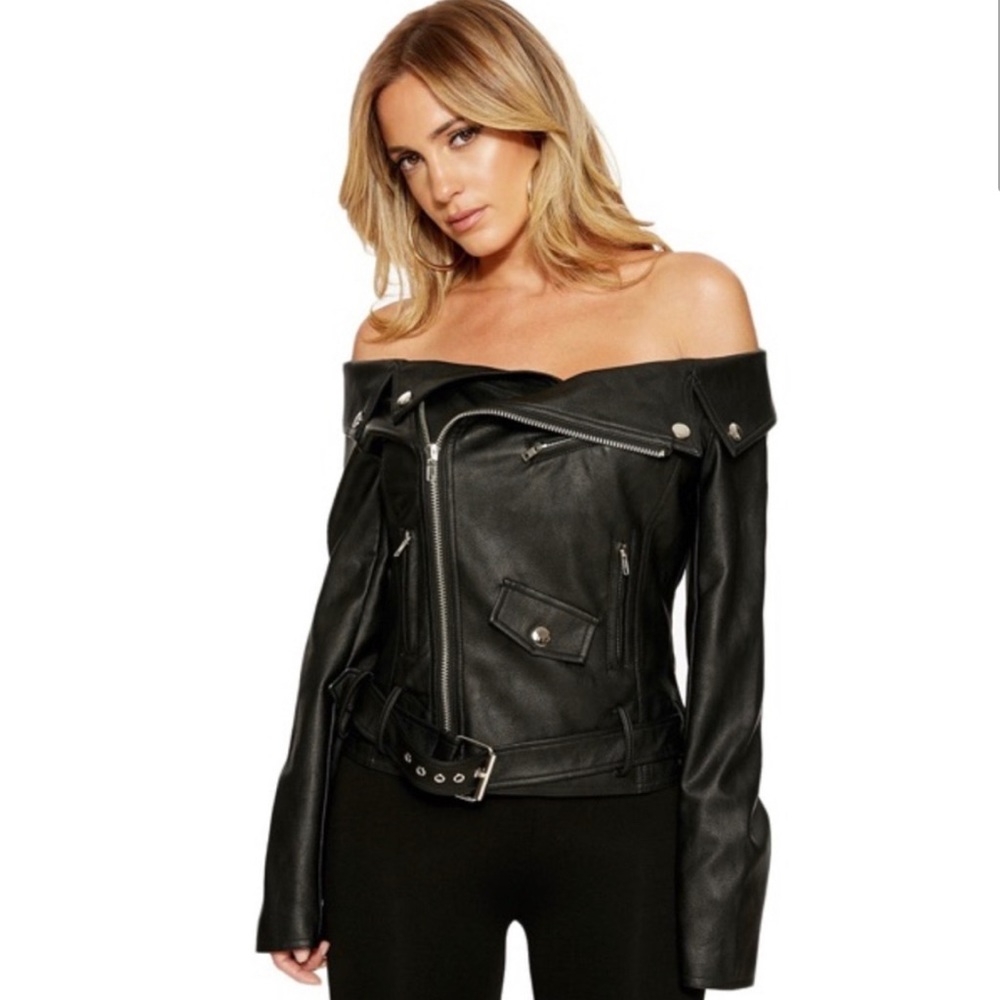 Naked wardrobe get off my shoulders faux leather jacket, size medium